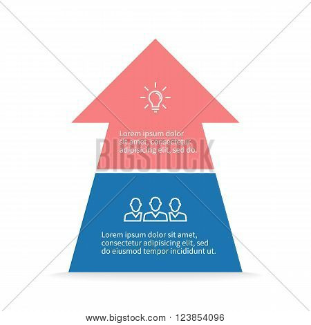 Arrow infographic. Chart, diagram, scheme, graph with 2 steps, options, parts, processes. Vector design element.