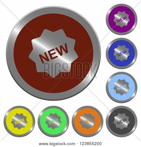Set of color glossy coin-like new badge buttons.