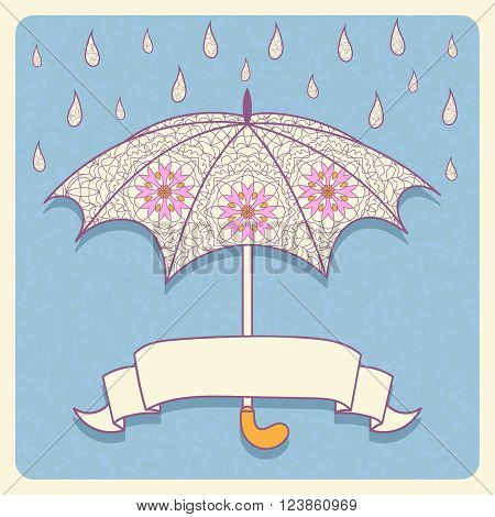 Illustration with cute lace umbrella and tape as a frame for your text. Vector illustration.