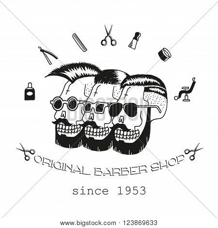 Original Barber shop. Trendy elements about hairdresser theme. Hipster logotype. Isolated.