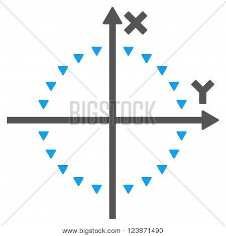 Dotted Circle Plot vector icon. Style is bicolor flat icon symbol, blue and gray colors, white background, triangle dots.