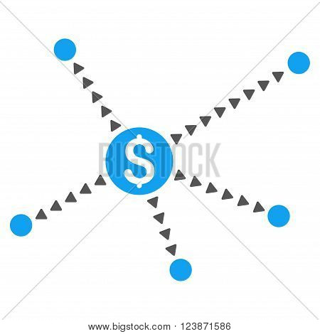 Dotted Financial Links vector icon. Style is bicolor flat icon symbol, blue and gray colors, white background, triangle dots.