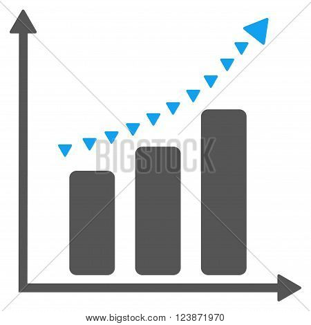 Dotted Positive Trend vector icon. Style is bicolor flat icon symbol, blue and gray colors, white background, triangle dots.