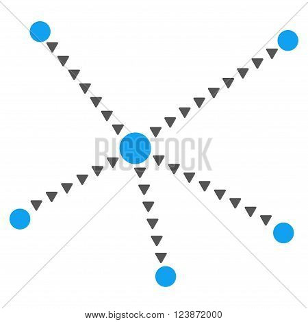 Dotted Relations vector icon. Style is bicolor flat icon symbol, blue and gray colors, white background, triangle dots.