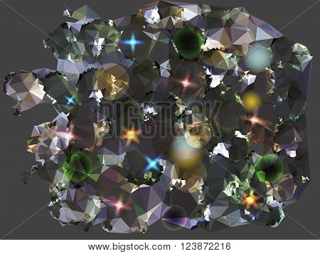 Abstract black glowing background with sparkling crystals