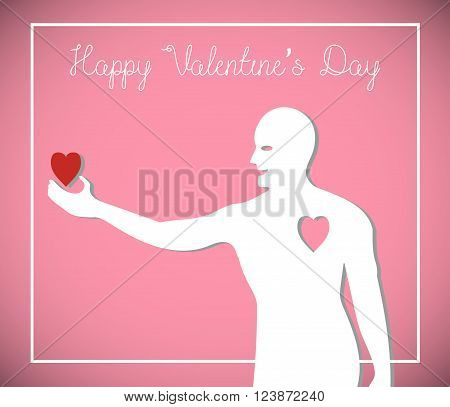 Happy Valentine's Day. Silhouette of a man gives his heartt. Vector. Isolated