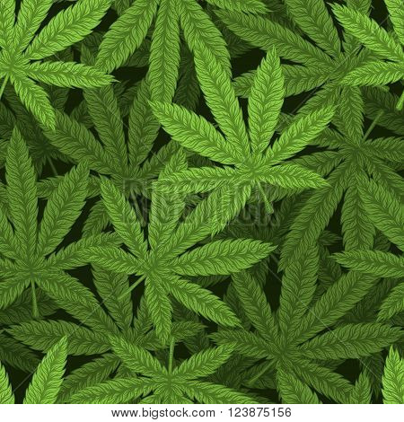 Marijuana leafs seamless pattern. Hand drawn vector illustration.