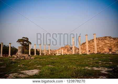 Pillars in a row in Salamis located in eastern part of Cyprus, Northern Cyprus