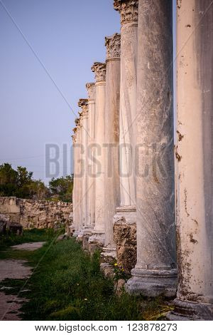 Pillars in a row in Salamis located in eastern part of Cyprus, Northern Cyprus