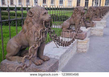 St. Petersburg historic Site - sculptures of lions near Kushelev-Bezborodko's estate