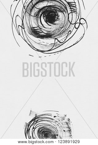 Simple vertical template with handdrawn ink circles hand made in freehand style laconic imperfect on textured white watercolor paper beautiful illustration for your presentation or any design.