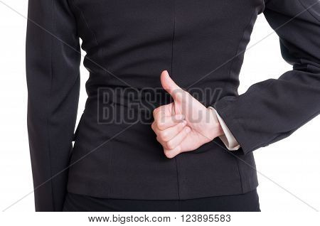 Business Woman Hand Showing Like Behind Back