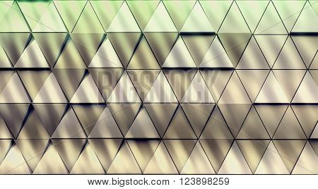 Abstract close-up view of modern aluminum ventilated triangles on facade