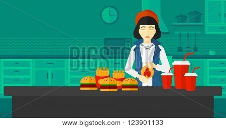 Woman suffering from heartburn.