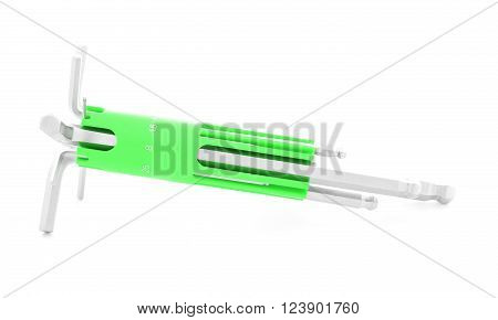 Hexagonal key metal tool for screw isolated on white background