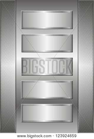 metal background with five metallic banners - vector illustration