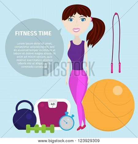 Fitness woman with elegant figure fitness icons