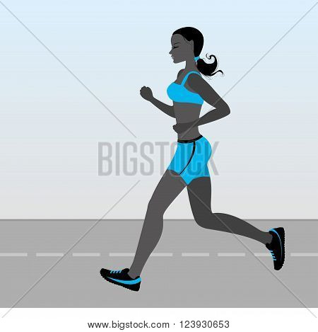 Illustration of a cartoon girl jogging weight loss concept cardio training health conscious concept running woman.