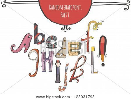 Hand-drawn capital letters alphabet from A to L in different styles stylish simple geometric ornate with stripes three-dimensional perfect for education and lettering vector illustration.