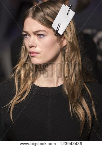 New York, NY - February 13, 2016: Mathilde Brok Brandi walks the runway at rehearsal for  Jill Stuart show during NYFW F/W 2016