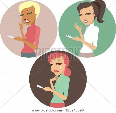 Different females reactions for pregnancy test results