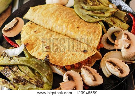 Tacos With Nopals On Hot Pan