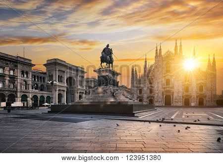Famous Duomo at sunrise, Milan, Italy, Europe.