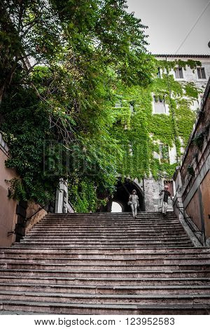 ROME ITALY - JUNE 6: A wide outdoor staircase in Rome on 6 june 2012