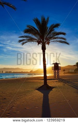 Cullera Playa los Olivos beach sunset in Mediterranean Valencia at Spain