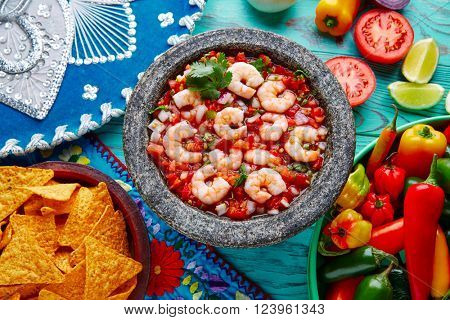 Ceviche de Camaron shrimp in molcajete from Mexico