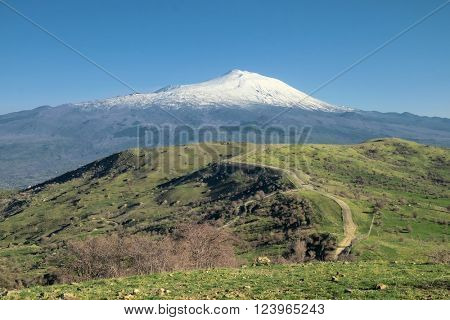 snovy volcano Etna from Nebrodi Park, Sicily
