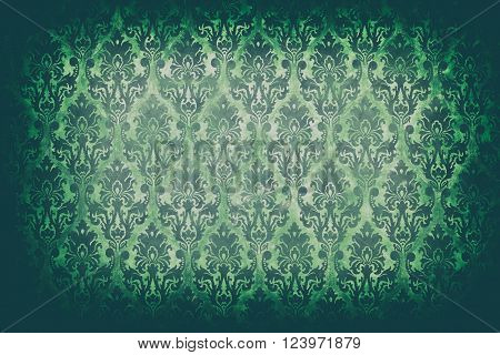 Green Vintage Pattern On Old Wall In Old Type Camera Toning