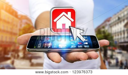 Businessman Using Modern Mobile Phone To Rent A Flat