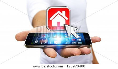 Businessman Using Modern Mobile Phone To Rent A Flat