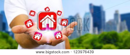Businessman Using Modern Mobile Phone To Rent A Flat