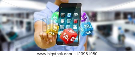 Businesswoman using modern application to shop online during sales