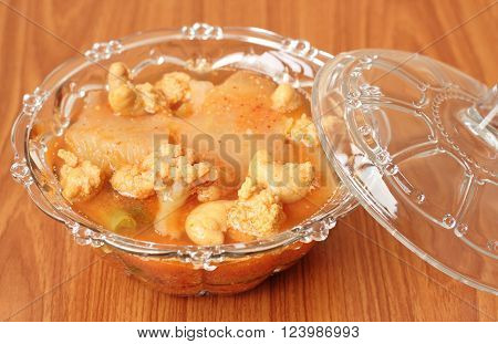 Hot and Spicy Curry of Water orange with fish. sour soup made of tamarind paste.
