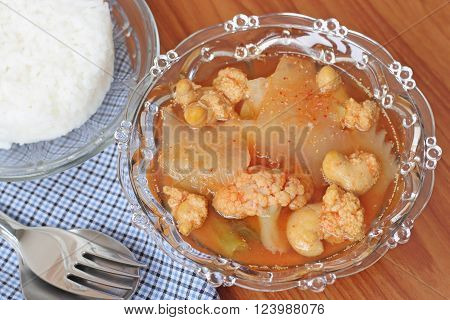 Hot and Spicy Curry of Water orange with fish. sour soup made of tamarind paste.