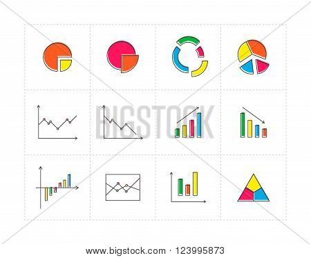 Thin line colored icon set with different diagrams