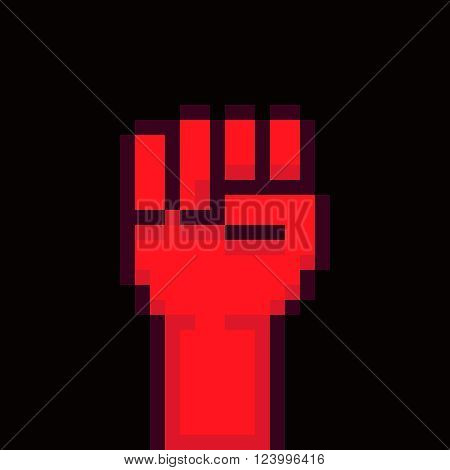 Pixel art background with red fist raised up