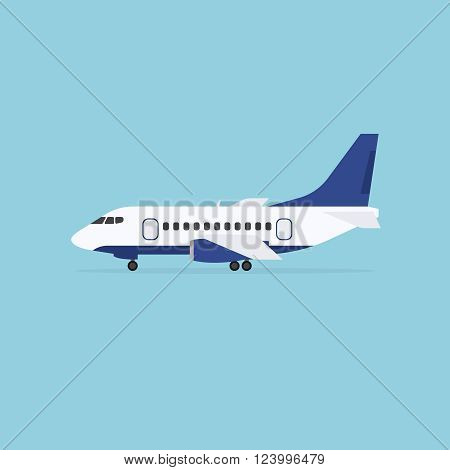 Airplane staying on the ground isolated on blue background