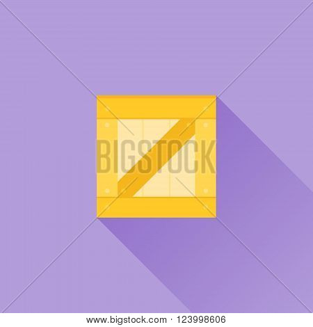 Wooden box flat icon with long shadow on purple background