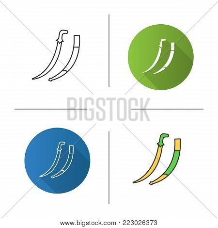 Scimitar sword icon. Flat design, linear and color styles. Sabre. Muslim weapon. Islamic culture. Isolated vector illustrations