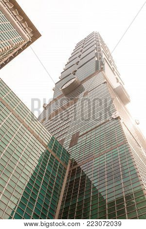 Taiwan - Apr 15, 2017, Editorail use only; Top of Taipei 101 building in Taiwan
