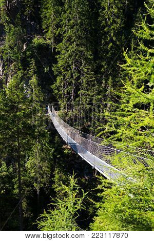 Suspension Bridge On Alpine Trail Through Hell Gorge, Schladming, Austria