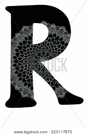 handlettered alphabetical initial with lace mandala design