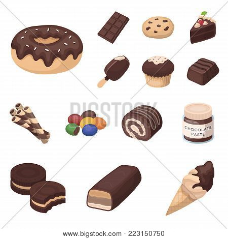 Chocolate Dessert cartoon icons in set collection for design. Chocolate and Sweets vector symbol stock  illustration.