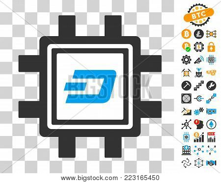 Dashcoin Mining Pool pictograph with bonus bitcoin mining and blockchain clip art. Vector illustration style is flat iconic symbols. Designed for blockchain websites.