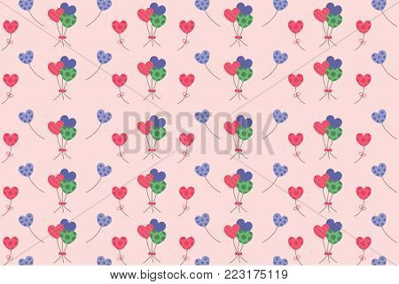 Pink blue green colorful shape of hearts flying seamless pattern cute balloon for the wedding, celebrities, birthday and the valentine card wallpaper background of love,vector illustration.
