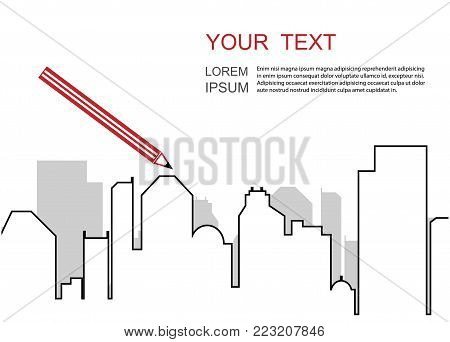 City skyscrapers skyline drawn with pencil. Architectural design, smart city project concept